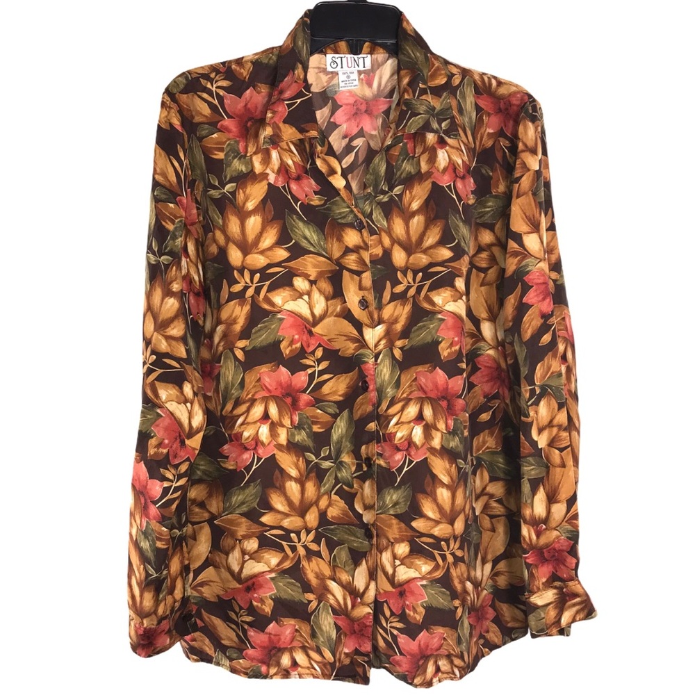 Vintage Silk Floral Shirt, Size XL